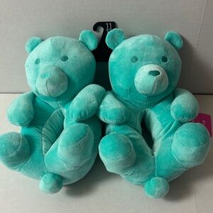 Kids Plush Bear Slipper Boots - Teal Bear Cozy Slippers
